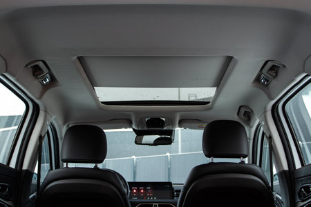 Panoramic glass sun roof in the carの写真素材