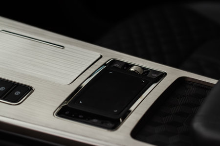 modern car interior. Media control touchpad. Car touchpad close up.の写真素材