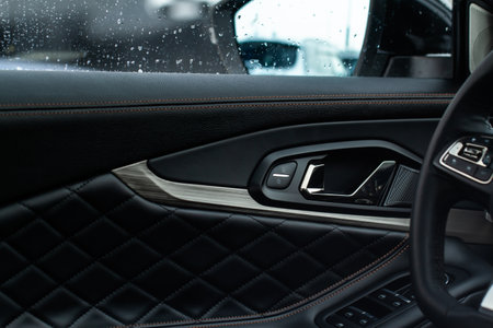 Modern car interior door panel. car detailing.の写真素材