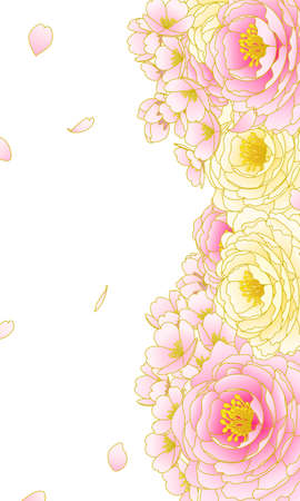 Vector frame illustration of cherry blossoms and peony.のイラスト素材