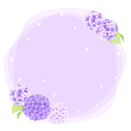 Vector frame illustration of hydrangea, rain and puddle.のイラスト素材