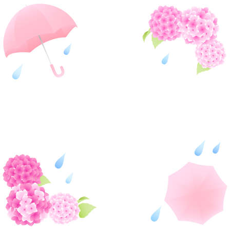 Vector illustration of hydrangea, umbrella and rain with beautiful gradation.のイラスト素材