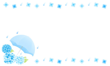 Vector illustration of hydrangea, umbrella and rain with beautiful gradation.のイラスト素材