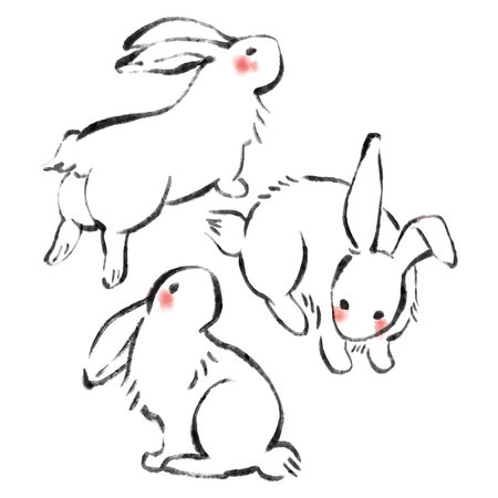 Rabbit New Year's card, brush writing, Japanese style, New Year's card template.のイラスト素材