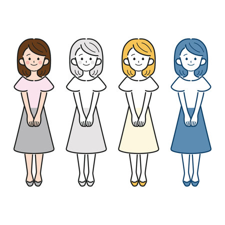 Simple and cute full-body vector illustration of a working woman, OL, office casual.のイラスト素材