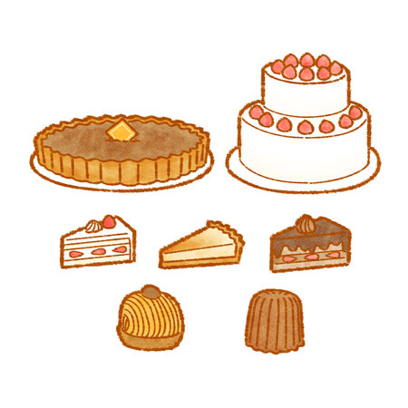 Vector illustration set of hand-drawn cute cakes.のイラスト素材