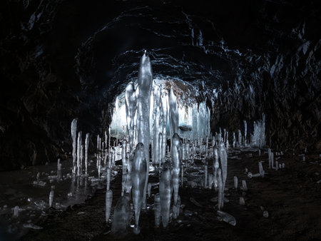 icicles created in caves due to low winter temperaturesの写真素材