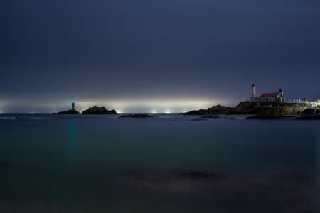 a long exposure to the sea with lighthousesの写真素材