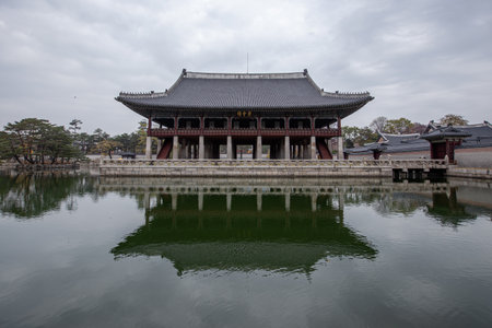 Gyeonghoeru, Gyeongbokgung Palace, Seoul, and Koreaの写真素材