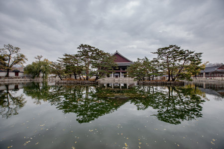 Gyeonghoeru, Gyeongbokgung Palace, Seoul, and Koreaの写真素材