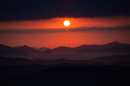 beautiful sunrise in the mountains,selective focusの写真素材