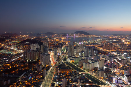 Gorgeous city Nightscape, Busan, South Koreaの写真素材