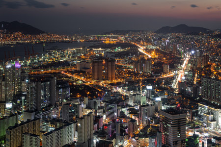 Gorgeous city Nightscape, Busan, South Koreaの写真素材