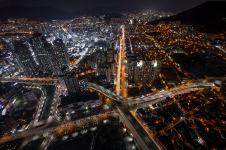 The night view of Busan from a high place, Koreaの写真素材