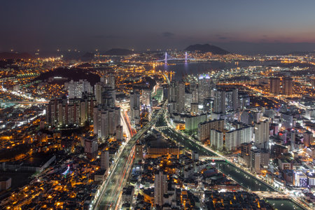 The night view of Busan from a high place, Koreaの写真素材