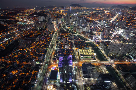 The night view of Busan from a high place, Koreaの写真素材
