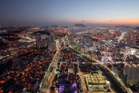 Gorgeous city Nightscape, Busan, South Koreaの写真素材