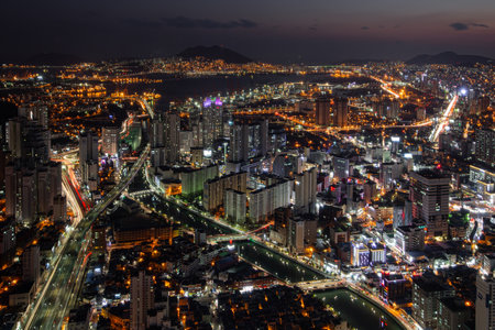 Gorgeous city Nightscape, Busan, South Koreaの写真素材