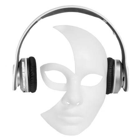 Headphones player carnival mask dressed isolated white background masqueradeの写真素材