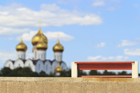 Uspensky Cathedral Yaroslavl monastery in Russia with bench closeupの写真素材