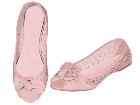 shoes ballet flats pink female white background isolatedの写真素材