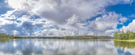 Panorama  lake forest summer dayの写真素材