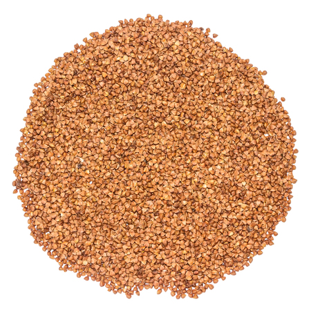 Circle buckwheat seeds isolated  white backgroundの写真素材