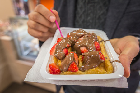 Waffle and chocolate in Brusselsの写真素材