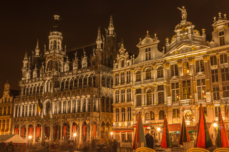 The grand Place of Brussels at nightのeditorial素材