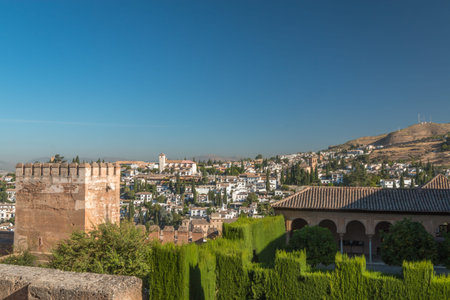 View of Alhambra palace and Granada townのeditorial素材