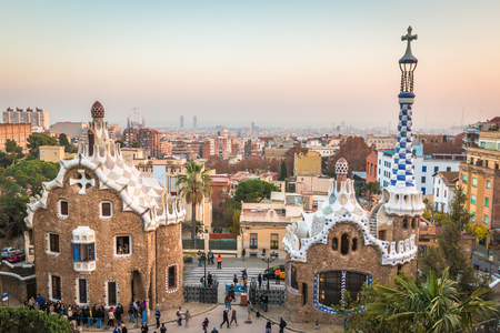 Sunset view of Park Guell in Barcelona Spainのeditorial素材