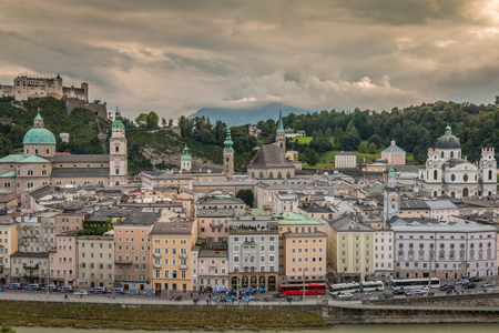Skyline of Old town Salzburg Austriaのeditorial素材