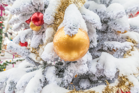 Golden Christmas ballsの写真素材