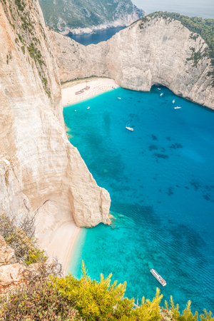 View of Navagio Beach in Zakynthos Island Greeceの写真素材