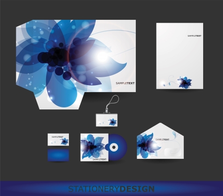 Abstract Blue Flower Stationery design set in vector formatのイラスト素材