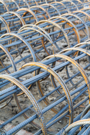 Closeup deformed bar component for construction concrete pileの写真素材