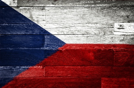 czech flag painted on old wood backgroundの写真素材