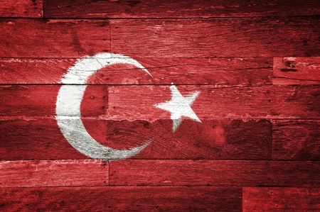 turkey flag painted on old wood backgroundの写真素材