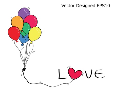 Colorful balloon with love text and heartのイラスト素材