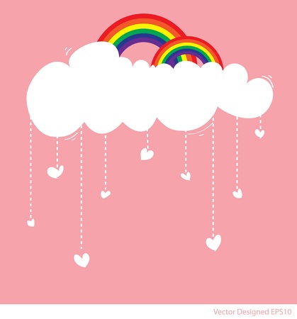 Rainbow with cloud and rain of love hearts のイラスト素材