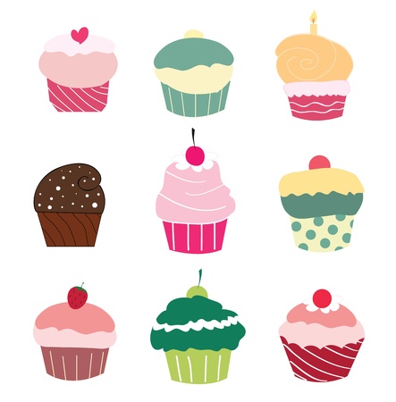 Set of 9 cute cupcakes のイラスト素材
