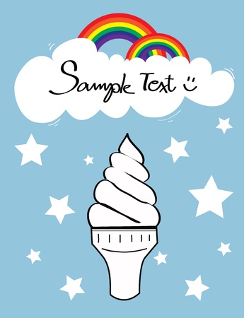 Icecream cone with cloud and rainbow on sky and star fallingのイラスト素材
