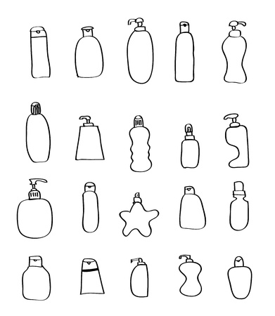 Set of 20 Difference cartoon doodle bottleのイラスト素材