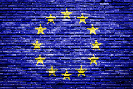 euro flag painted on old brick wall texture background