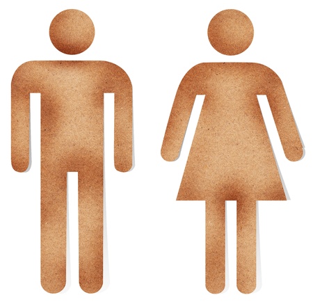 Male and female on recycle paper craftの写真素材