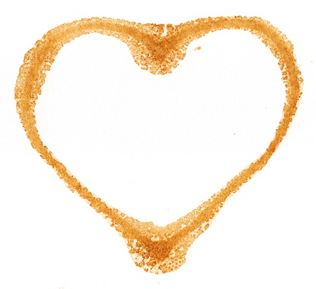 Heart shaped coffee cup prints on whiteの写真素材