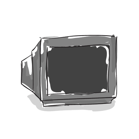 Hand drawn crt tv on white backgroundのイラスト素材