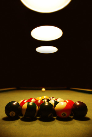 Snooker billiard table with lightの写真素材