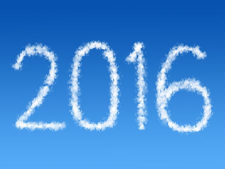 2016 text shape white clouds on blue sky backgroundの写真素材