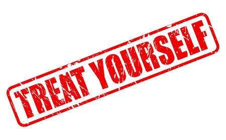 TREAT YOURSELF red stamp text on whiteの写真素材